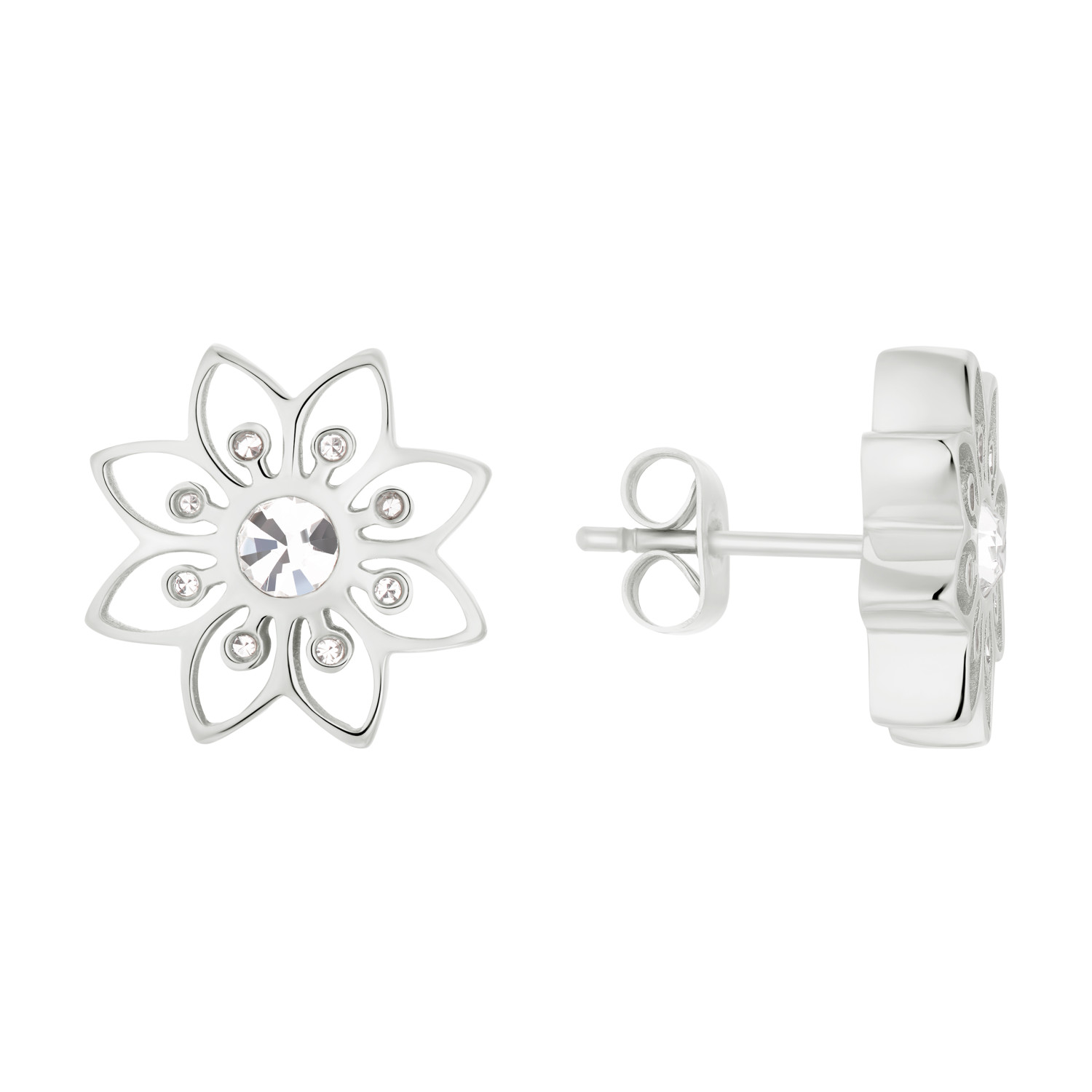 Kolczyki srebrne w kształcie kwiatu z kryształkami